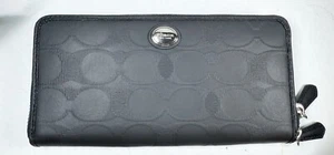 COACH Black Emboss Long Accordion Wallet In Signature Leather - Picture 1 of 9