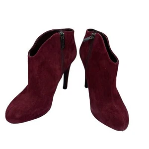 Jessica Simpson Burgundy Red Faux Suede Zip Almond Toe Heeled Ankle Booties 7 - Picture 1 of 11
