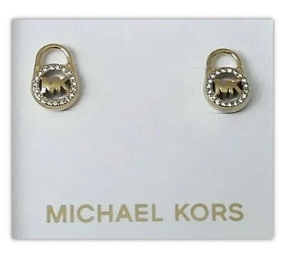 NUEVOS PENDIENTES PAVÉ ESTILO CANDADO DORADO MICHAEL KORS MKJX2742040 PRECIO DE VENTA SUGERIDO POR EL FABRICANTE 95,00 $ Foto 1 de 4