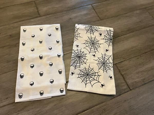 Lot of 2 Halloween Kitchen Towels - Black & White Skulls & Spider Web - Picture 1 of 1
