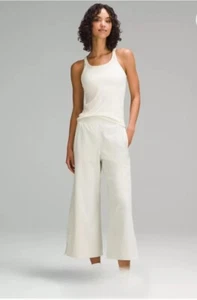 Lululemon Stretch Woven High-Rise Wide-Leg Crop Pant White Bone L Large /Medium - Picture 1 of 9