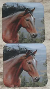 "ÁRBOL LEANIN ""Bay Horse""~Juego de 2 montañas rusas~Corcho trasero~3.75"x3.75" #68113-5~ - Imagen 1 de 2
