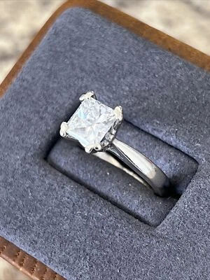 💎 1.65 CTW NATURAL Assher Cut DIAMOND ENGAGEMENT WEDDING RING 14K WG - Image 1 of 4