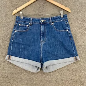 French Connection Denim Shorts Womens 10 Blue High Waist Cotton Zip 11120 - Picture 1 of 10