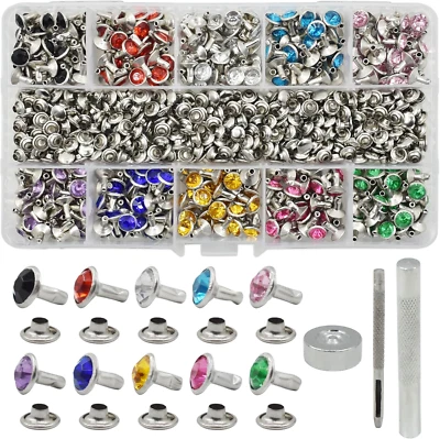 400 juegos de remaches de diamantes de imitación de 7 mm 10 colores circonita remaches de cristal con estu de metal tubular Foto 1 de 4