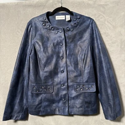 Alfred Dunner Jacket Womens 10 Purple Reptile Skin Print Vegan Leather Button-Up - Image 1 of 4