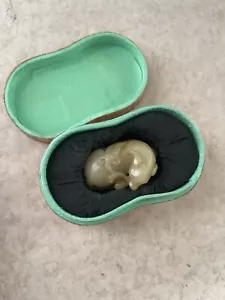 Antique Chinese Carved Jade Lion Foo Dog In Box. - Picture 1 of 9