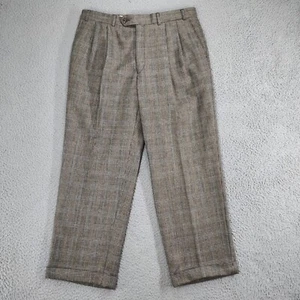 Ralph Lauren Pants Mens 35x30 Gray Wool Plaid Pleated Cuffed Straight Dress - Picture 1 of 18