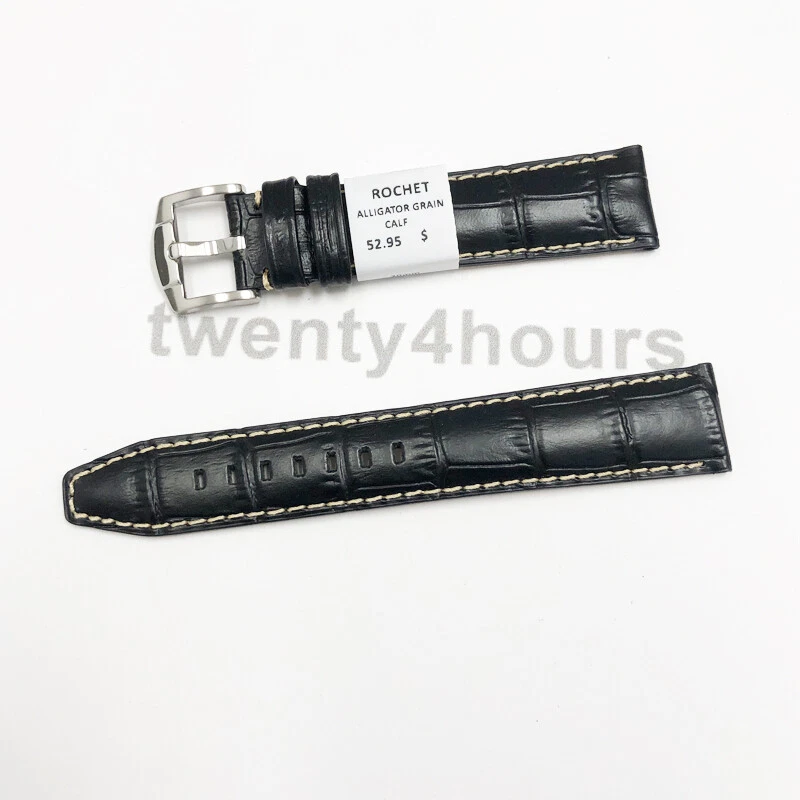 Correa de reloj de cuero de grano de cocodrilo ZRC Nº 559 en 20 mm: negra, marrón o tostada Foto 1 de 1