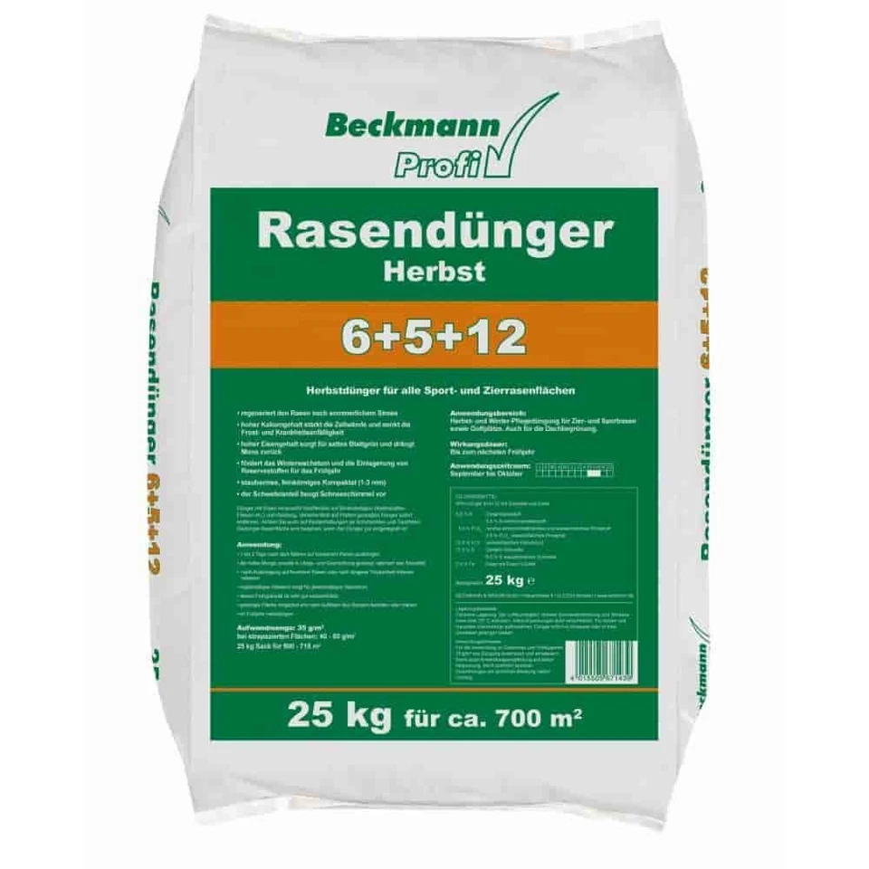25 kg Rasendünger Herbst Beckmann NPK-6+5+12  f.ca. 700m² - Bild 1 von 3