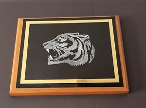 Vintage Etched Engraved Picture of a Tiger - Mounted & Boxed
