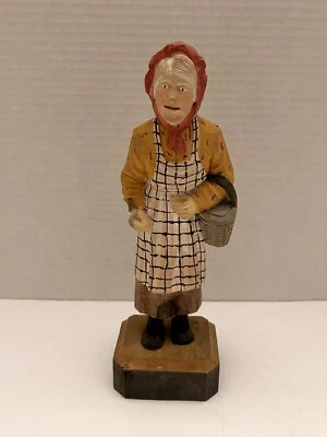 Escultura de madera tallada Andre Bourgault arte popular mujer hecha en Canadá pieza temprana Foto 1 de 4