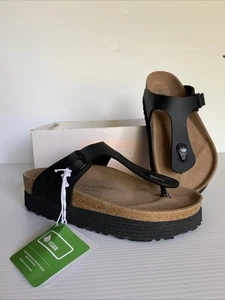 Sandalia Tanga BIRKENSTOCK Gizeh Acanalada Negra Birko Flor VEGANA EE. UU. 6 - Imagen 1 de 15