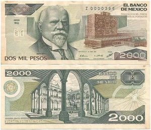 EL BANCO de MEXICO Dated FEBRUARY 24, 1987 Crispy "2000 PESOS" Justo Sierra NOTE - Picture 1 of 3
