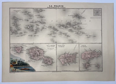 PACIFIC TAHITI MARQUISES 1880 ANTIQUE DETAILED ENGRAVED MAP 19TH CENTURY - Image 1 of 3