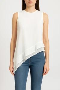 Carla Zampatti Top AUS 10 US 6 Ivory Sleeveless Asymmetrical Flowy Event - Picture 1 of 7