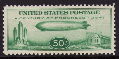 1933 US SC C18 Century of Progress Baby Zeppelin 50c MLH Mint XF - Image 1 of 3