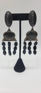 Kate Hines Clip Chandelier Designer Earrings Glass Stone 4" Dangle - Picture 1 of 3