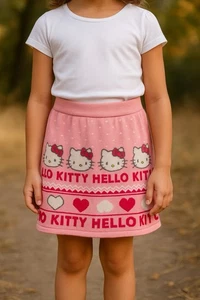 Hello Kitty Skirt Girls Size Small (6–6X) Pink Sanrio Cartoon Hearts Soft Cotton - Picture 1 of 8