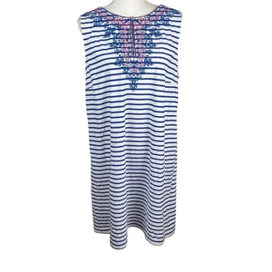 Cabana Life x Talbots XL Blue White Sleeveless Tunic Dress SPF 50+ Embroidered - Picture 1 of 10