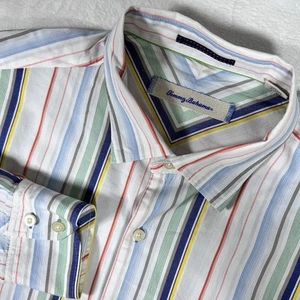 Camisa Tommy Bahama XL Manga Larga Mezcla Seda Multicolor Vertical Rayas - Imagen 1 de 7