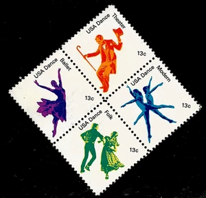 AMERICAN DANCE 1978 US #1749-1752 BALLET FOLK THEATRE MODERN 13c STAMP BLOCK SET - Picture 1 of 4