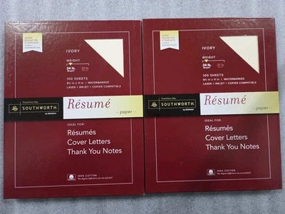 2 SouthWorth Resume Paper.100% Cotton.Laser,inkjet.Ivory Color.100 Sheets EA24LB - Image 1 of 4