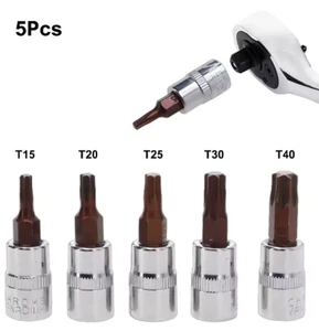 JEU 5 DOUILLES A EMBOUTS TORX MALE T15 à T40 CARRE 1/4 clé cliquet PROFESSIONNEL - Imagen 1 de 1