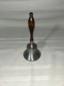 Vintage Woodbury Pewter Dinner Bell 7 1/4" Wood. Handle - Picture 1 of 5