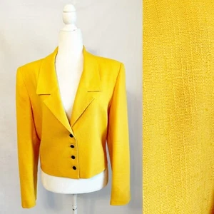 Vintage 70s Stefanie Textured Mustard Yellow Button Front Blazer Jacket Medium - Picture 1 of 17