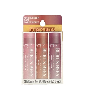 Paquete de 3 bálsamos labiales tintados Burt's Bees - violeta dulce, rosa, flor rosa Foto 1 de 3