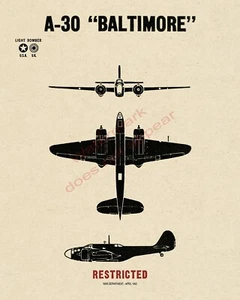 WWII USA UK Martin A-30 Baltimore Light Bomber Aircraft Recognition Poster V-1 - Picture 1 of 7