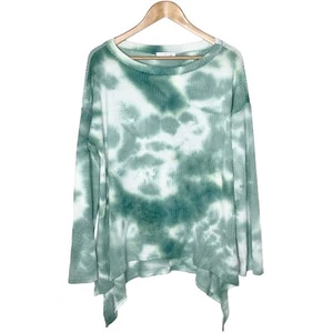 Nic & Lulu Tie Dye Waffle Knit Long Sleeve Top Green Women’s Size M Boat Neck - Picture 1 of 8