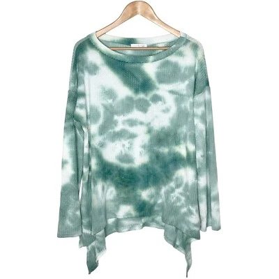Nic & Lulu Tie Dye Waffle Knit Long Sleeve Top Green Womens Size M Boho Thermal - Image 1 of 4