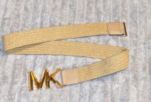 Michael Kors Straw Belt MK Logo Buckle Tan Beige Women's Accessory - Picture 1 of 10