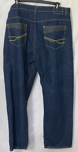 Pantalones de mezclilla para hombre Jinzu 48x34 azul oscuro costuras en contraste Y2K hip hop patinador grunge - Imagen 1 de 5