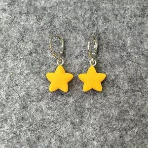 Silver Huggie Hoop Earrings with Yellow Star Charm (Marked - See Photos) - Picture 1 of 5