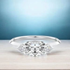 Diamond Engagement Ring Lab Grown Marquise 2 Carat IGI Certified 18k White Gold - Picture 1 of 13