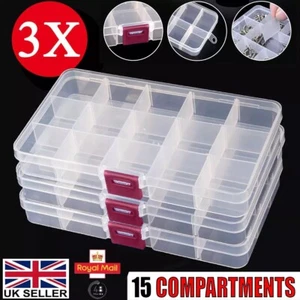 3 x Transparent 15 Removable Section Compartment Organiser Box Plastic divider - Picture 1 of 6