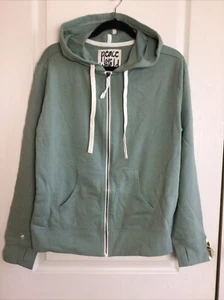 Peace love world green zip front hooded French terry jacket W Pockets L - Picture 1 of 6