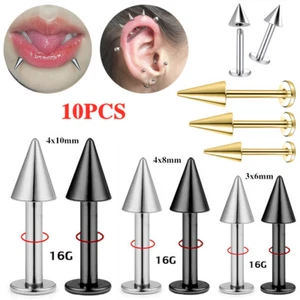 10Pcs/lot 16G Spike Lip Studs Stainless Steel Labret Studs Medusa Helix Piercing - Picture 1 of 35