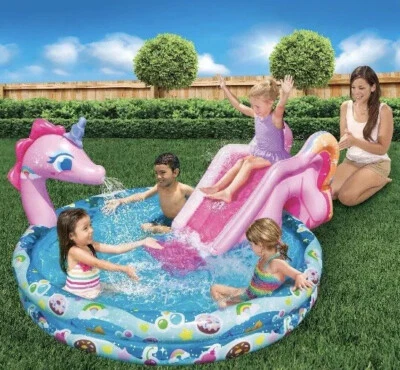 Banzai Kids Inflatable Unicorn Swimming Pool With Slide *Brand New* - Image 1 of 3