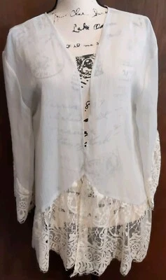 BKE Boutique Mujer Grande Blanco Plumero Abierto Encaje Transparente Caftán Caftán Cubrir Foto 1 de 4