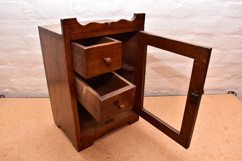 Antique Wood Hanging Tobacco Pipe Smoking Cabinet Cupboard Glass Front Door Cover