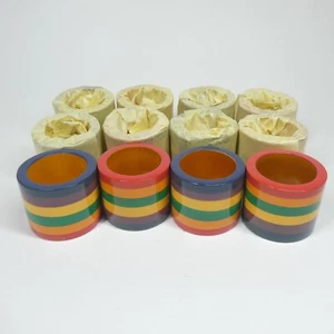 12 Rainbow Striped Wooden Napkin Rings Vintage India Vibrant Colorful Decor - Picture 1 of 8