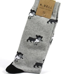 K. Bell Men's Dog Print Socks Pug Puppies Heather Gray One Size - Picture 1 of 3