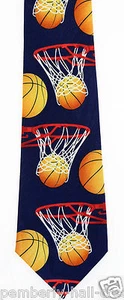 Basketball Hoop Men's Necktie Coach Team Gift Player Sports Fan Blue Neck Tie - Picture 1 of 2