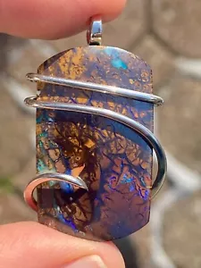 56.16ct Opal Boulder Matrix Pendant in Sterling Silver Forged Wrap Total Weight - Picture 1 of 12