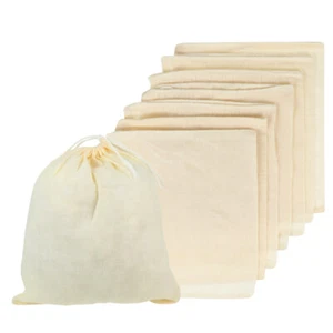 7 Pcs Pure Cotton Bag Reusable Drawstring Soup Bags Strainer Filter - Picture 1 of 12