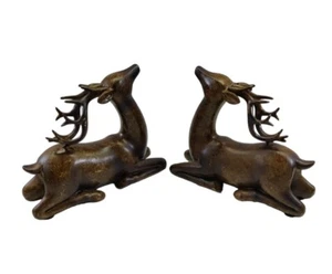 2 X Reindeer Resin Figurines Brown Sitting Down READ!!! - Picture 1 of 16